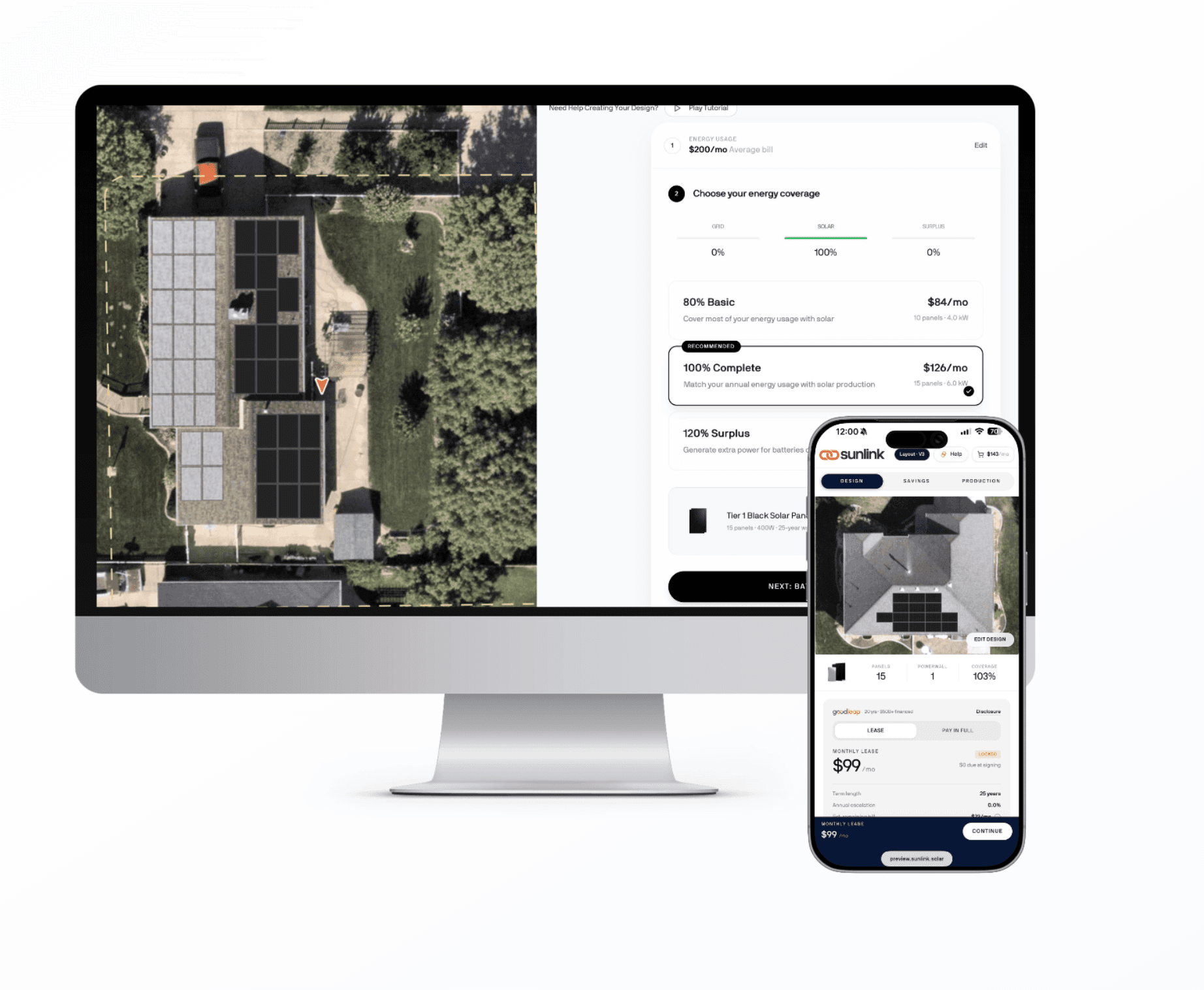 Sunlink instant solar quote on desktop and mobile