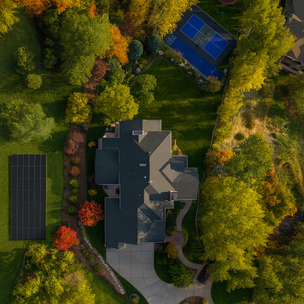 Aerial view of home with solar