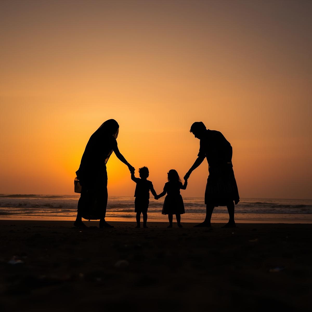 Family enjoying sunset