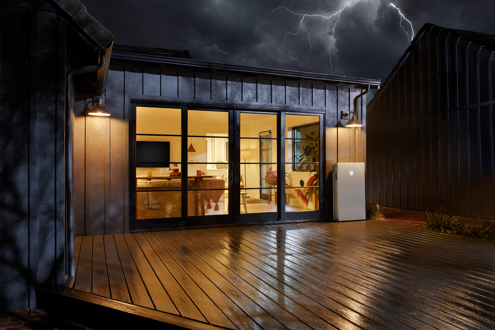 Tesla Powerwall home battery storage during storm